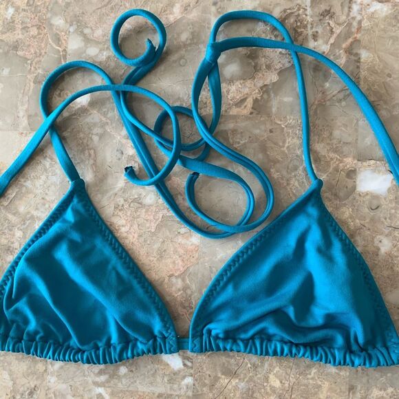 Becca by Rebecca Virtue aquamarine swim top, triangle style, straps, XS - Picture 1 of 4